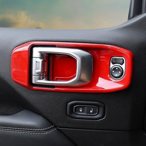QHCP Car Inner Door Handle Bowl Frame Cover Anti-Scratch Sticker Trim Carbon Fiber Black Paint Red 4Pcs For Jeep Wrangler18-21
