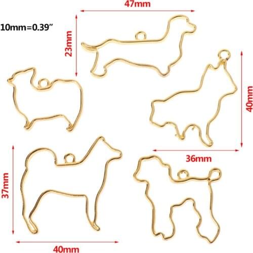 5 Pcs/set Dog Animal Styling Crystal Epoxy Glue UV Resin Metal Border Color Retaining DIY Jewelry Making Frame
