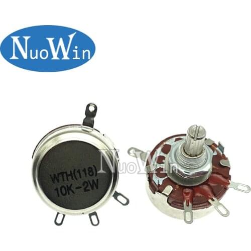 5PCS WTH118 2W 1A Potentiometer 1K 2.2K 4.7K 10K 22K 47K 100K 470K 1M WTH118-2W Round Shaft Carbon Rotary Taper Potentiometer