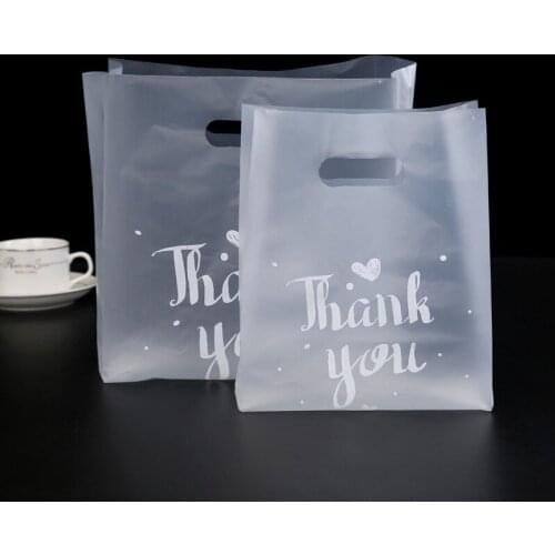 50Pcs Thank you Plastic Gift Bags Plastic Shopping Bags With Handle Christmas Wedding Party Favor Bag Candy Cake Wrapping Bags