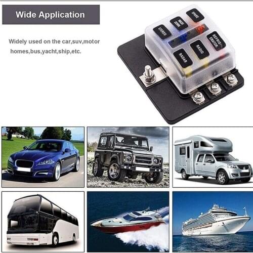 6 Way Spade Terminal Blade 12-32V Fuses Box Holder with LED Light Kit for Car Boat Marine Trike Automotive 30A Fuses