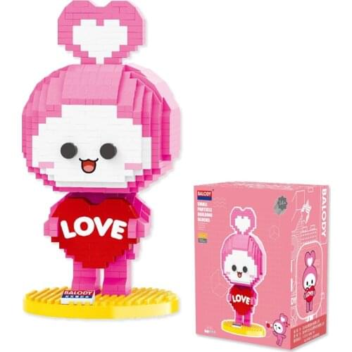 765PCS+ Cute Cartoon Animal Particle Building Blocks Pink LOVE Rabbit Mini Bricks Micro ABS Model Toys For Children Gift 18141
