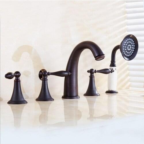 Oil Rubbed Bronze Bathroom Bathtub Faucet Basin Faucet Deck Mounted Handheld Tub Mixer Tap Cold Hot Mixer Water Tap Hand Shower