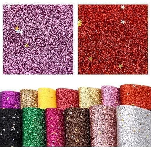 David accessories 20*33cm Glitter Star Faux Artificial Synthetic Leather Fabric For Sewing DIY Bag Shoes Material,c6906