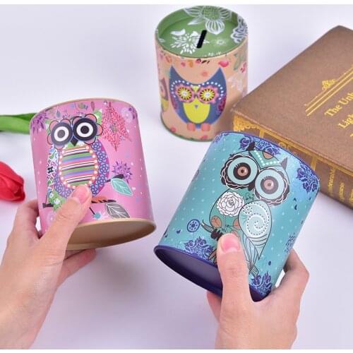 Childrens Gifts Home Decoration Kid Gift Round Piggy Bank Money Box kawaii Vintage Owl Piggy Bank Tinplate Piggy Bank