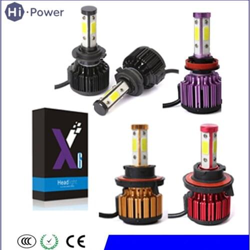 1Pair X6-H4 H7 4 Sides LED Fog Light H1 H11 H13 360 Degree Car Headlight 9004 9005 9006 9007 9012 5202 6500K 50W Led HeadLamp