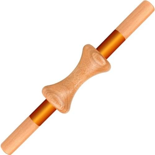 Beech rolling massage stick back abdomen body meridian scraping massager to relax muscle pressure scraping tool