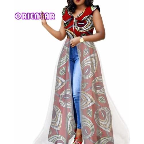 Fashion Women Ankara Dress with White Yarn African Print Split Shirt Long Wedding Party Dresses Women African Clothes WY3455