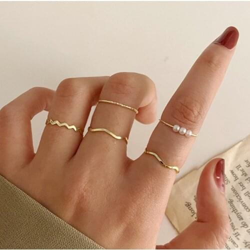 Minimalist Gold Sliver Rings Set For Women 2021 Punk Geometric Crystal Round Twist Knuckle Ring Female Fashion Finger Jewelry