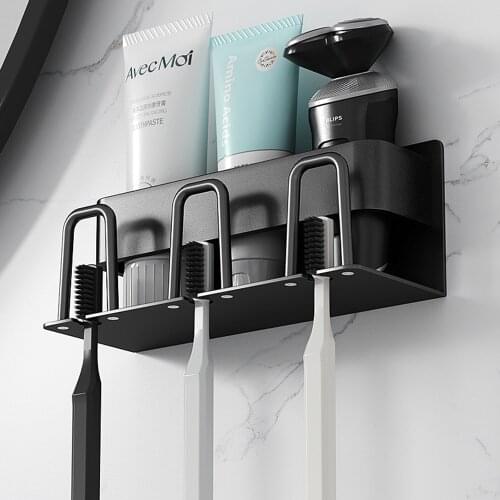 Toothbrush Holder Wall Mounted Razor Stand Toothpaste Storage Rack With Cup Holder Organizer Shelf Bathroom Accessories