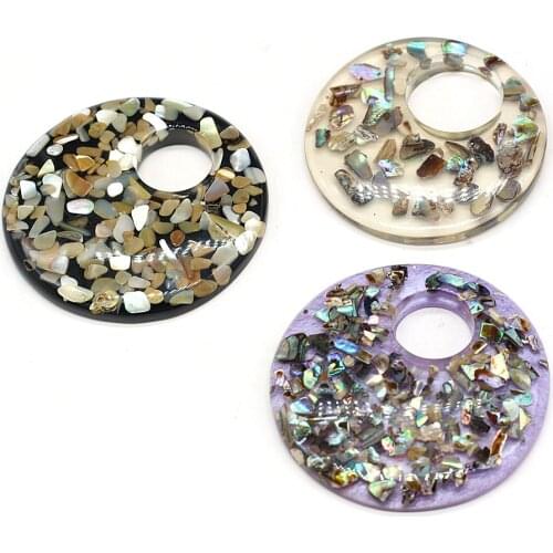 New Natural Shell Big Hole Beads Resin and Gravel Shell Loose Beads for Women Making DIY Jewelry Necklace Earrings 68x68mm