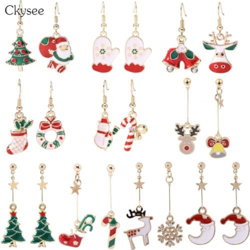 New Santa Claus Christmas Earrings Drop Oil Snowman Deer Bell Christmas Tree Long Hanging Earrings Handmade Jewelry Accessories Xmas Gifts for Women Girls