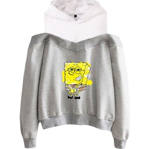 New Patrick Star Print Hoodies Women Off Shoulder Sweatshirt Y2K Girl Pullover Harajuku Streetwear Autumn Winter Clothes
