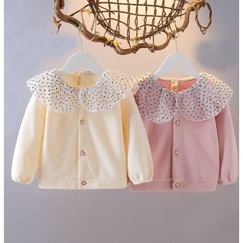 Sweet Autumn Girl Coat Outwear Baby Infants Kids Children Long Sleeve Dot Collar Cardigan Jackets ADK456