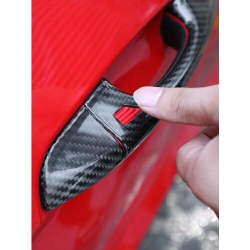 QHCP Car Door Handle Frame Covers Stickers Real Carbon Fiber For Ford Mustang 2015 2016 2017 2018 2019 2020 Exterior Accessories