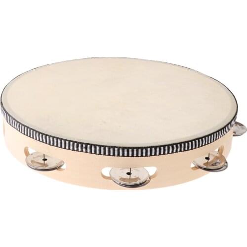 Hand Held Tambourine Drum with Metal Jingles Percussion Musical Instruments Toys for Church Party Dance (10inch)