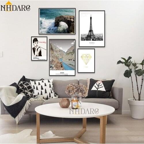Nordic Modern Seascape Landscape Audrey Hepburn Home Decor Paintings Posters Canvas Prints Art Wall Pictures for Living Room