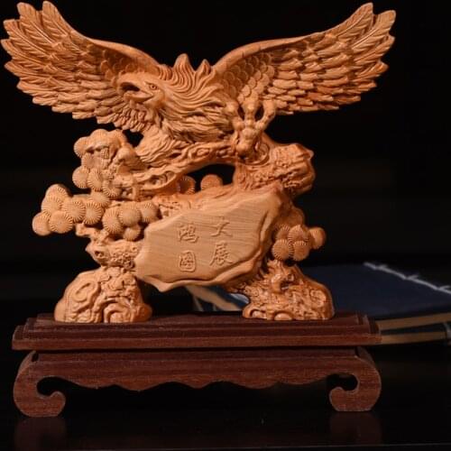 Cliff Thuja Wood Carving Eagle Animal Decoration Double-sided Carved Hollow Home Office Decoration Gift Box