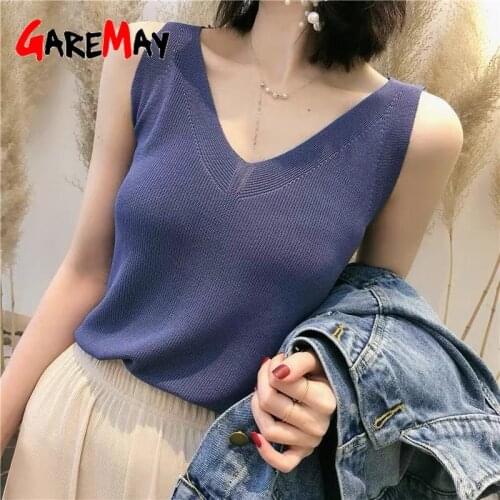 Knitted Vest Top Female V-neck Basic Sexy Sleeveless Black Solid Color Cami Womens Tank Tops for Summer