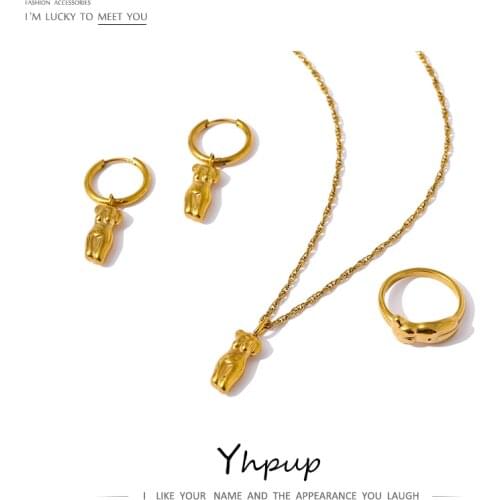 Yhpup Fashion Body Pendant Necklace 316L Stainless Steel Waterproof Statement Necklace Gold 18 K Metal Jewelry Office Gift 2021