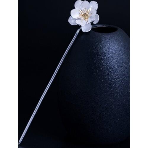 S925 Sterling Silver Flower Lotus Gold Hairpin Chinese Traditional Handmade Costume Hanfu Accessories Fine Jewelry Flylea