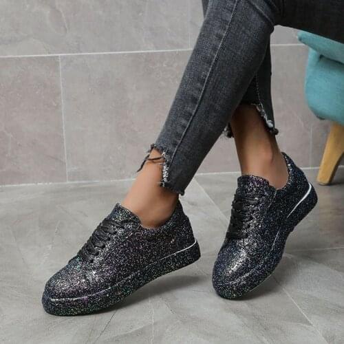 Womens Sequined Shiny Casual Shoes 2021 Spring New Large Size Womens White Shoes Flat Bottom Shoes Sports Shoes Womens Shoes