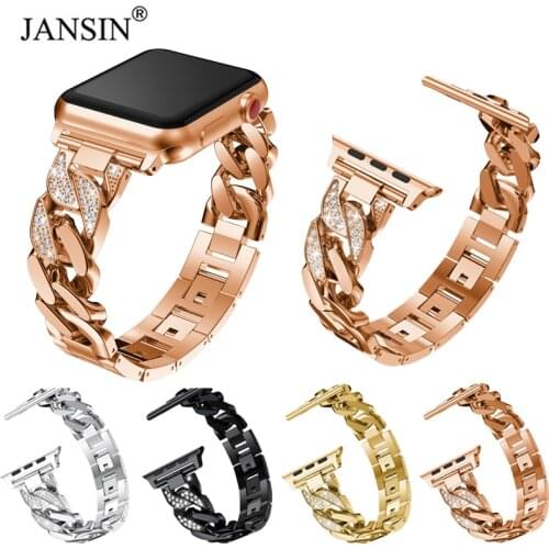 Women Ladies Bracelet For iWatch Band Series 6 SE 5 4 Diamond Cowboy Chain Strap For Apple Watch 40mm 44mm 42mm 38mm Metal Belt