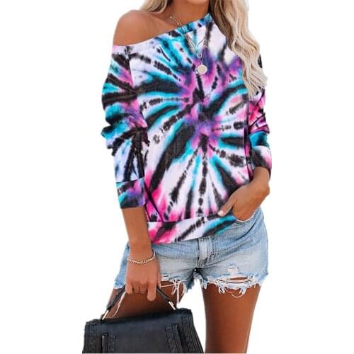 Autumn And Winter 2020 Womens Loose Top Tie Dye Printed Long Sleeve Sweater T-shirt 10% the Following Cotton Linen Tops None