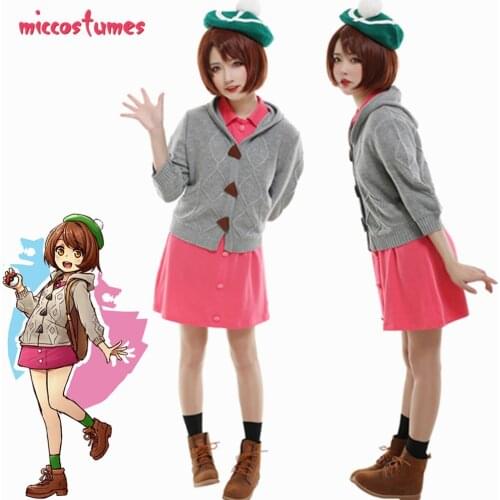 Gloria Female Casual Dress with Knitted Coat and Hat Cosplay Costume