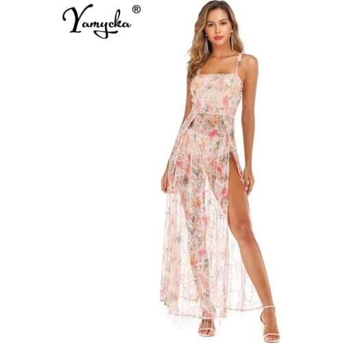 Sexy party tassel Sequins summer maxi dress women Floral Backless perspective elegant bodycon vintage club Long dresses vestidos