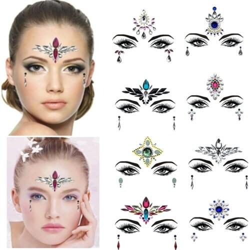 1PC Christmas DIY Eyebrow Face Body Art Adhesive Crystal Glitter Jewels Festival Party Eye Tattoo Stickers Xmas Decor Makeup Set