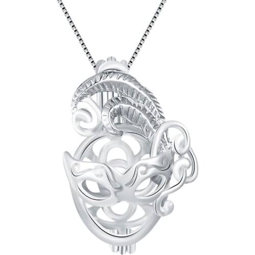 CLUCI 3pcs 925 Sterling Silver Mysterious Mask Shaped Pearl Locket Pendant for Halloween Party Women Silver 925 Jewelry SC090SB