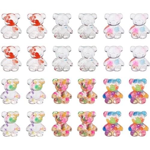 60pcs/box Transparent Resin Cabochons with Star Shape Paillette Bear Mixed Color for Jewelry Making DIY Hairpins Earring