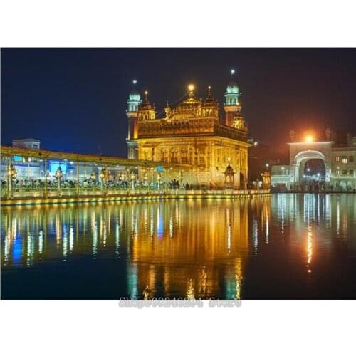 DIY 5D Diamond Painting Golden Temple of Amritsar Full square round Cross Stitch Rhinestone Mosaic Home Decor Picture FF192
