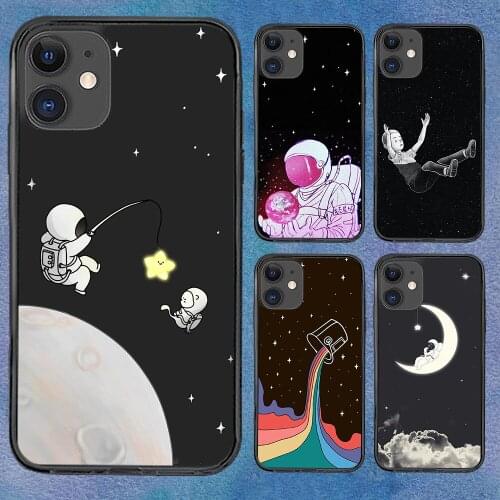 Astronaut Univers Moon Cartoons Phone Case For iphone 12 11 6 Mini Pro XS Max X XR 7 8 Plus Soft TPU Cover 12Pro 11Pro 12Mini
