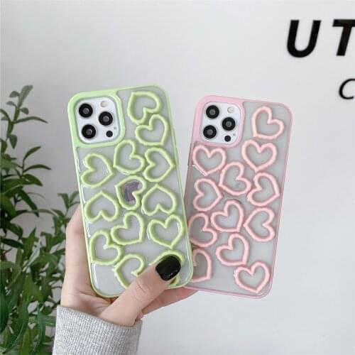 For 12 Pro Case Phone Case 3D Love Heart For iPhone 11 12 Pro Max XR X XS Max 7 8 Plus Case Transparent Soft Silicone Back Cover