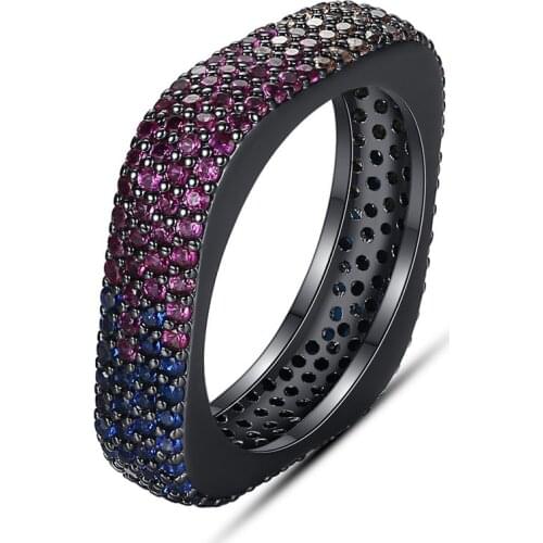 Punk Style Black Square Rings for Women or Men with Micro Multicolor Cubic Zirconia Hiphop Cool Fashion Jewelry
