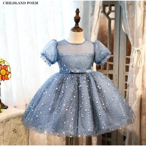 Princess Kids Dresses For Girls Tulle Sequins Baby Girls Dress For Party And Wedding First 1st Birthday Baptism Christening Gown