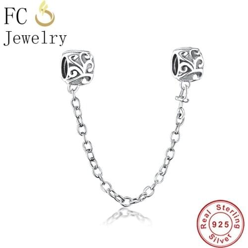 FC Jewelry Fit Original Brand Charm Bracelet 925 Silver Retro Plant Love Safety Chain Lock Bead Dangle Making Berloque 2019