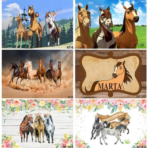 Floral Horse Birthday Backdrop for Girl Kids Spirit Cowboy Cowgirl Pink Flower Background Farm Western Party Supplies Decoration