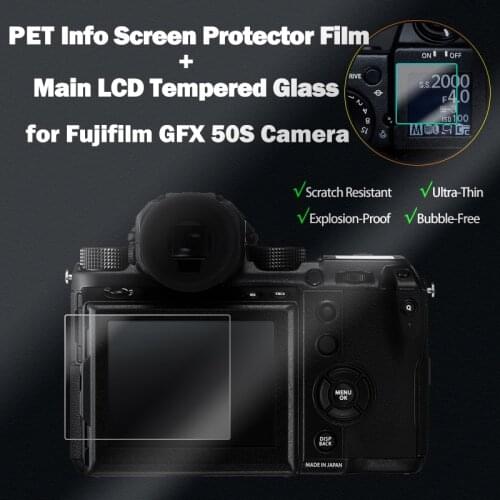 2PCS Fuji GFX50S Camera Main Screen Tempered Glass Hardness + PET Info Film Screen Protector for Fujifilm GFX 50S Camera