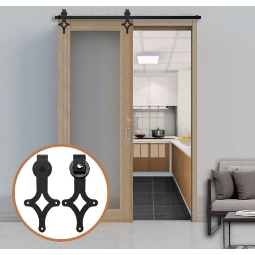 Gifsin 4-9.6FT Sliding Barn Door Hardware Kit Black Rhombus Shaped Hangers for Single Door Closet Track Set