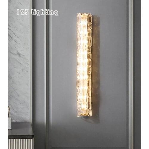 Crystal LED Wall Lights Cpper Foyer Bedside TV Background Wall Sconce Rectangle Home Lighting Fixtures Nordic Lamp Dropshipping
