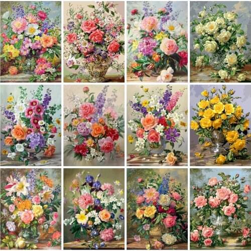 EverShine Painting By Numbers Flowers Coloring By Numbers Rose flowers Drawing Canvas Handmade Art Hobby Home Decor