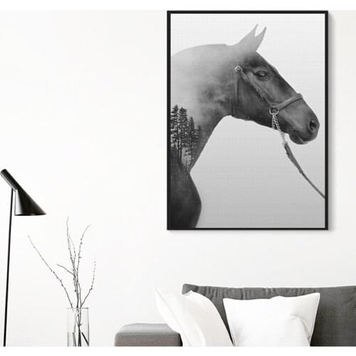 Picture with Horses Room Decor Poster for Home Design Modern Canvas Wall Art Black White Animal Decoration Painting for Interior