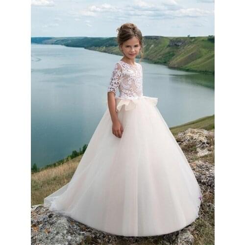 Tiered Flower Girl Dresses Lace First Communion Kids Wedding Party Gown Toddler Birthday Princess Special Occasion Wears