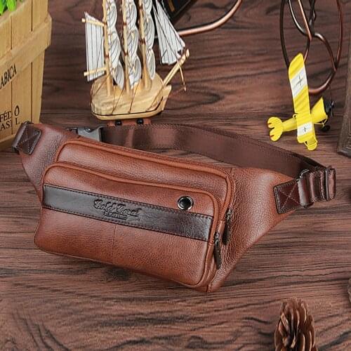 Fashion Men Genuine Leather Chest Day Pack Casual Shoulder Messenger Crossbody Bag Hip Bum Loop Waist Pack Bag Belt Purse Pouch