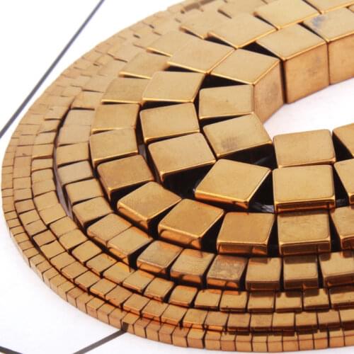 Natural Hematite Gold Cube Shape Smooth 2/3/4/6/10mm Loose Stone Beads For DIY Necklace Bracelets Jewelry Making Strand 15"