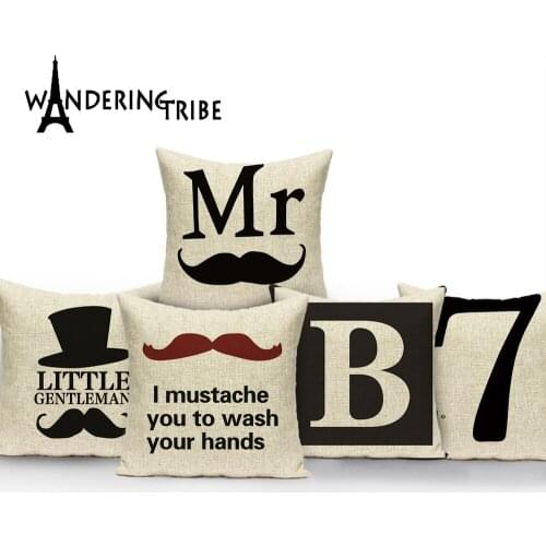 Letter M Pillow Case Moustache Lipstick Cushion Covers Simple Rectangle Custom Linen Cushion Home Sofa Decorative Pillow Cases