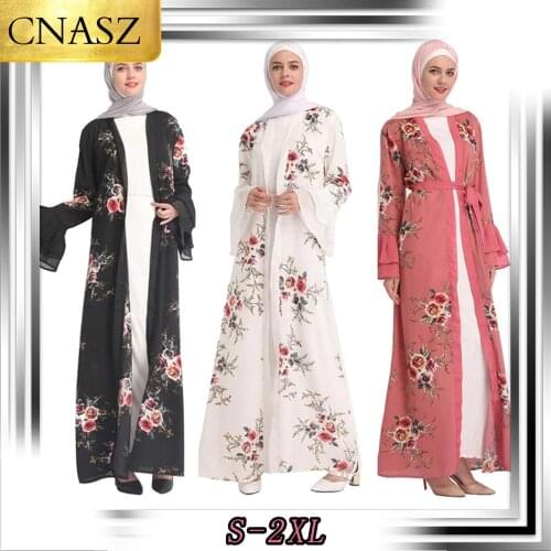 New Muslim Abaya Kaftan Elegant Fashion Dubai Turkey Digital Print Women Islamic Maxi Middle Eastern Marocain Cardigan Robes